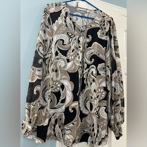 Susan Graver Printed LK Tunic Chiffon Sleeves 2X Black Neutral - SALE 2/$20 EUC